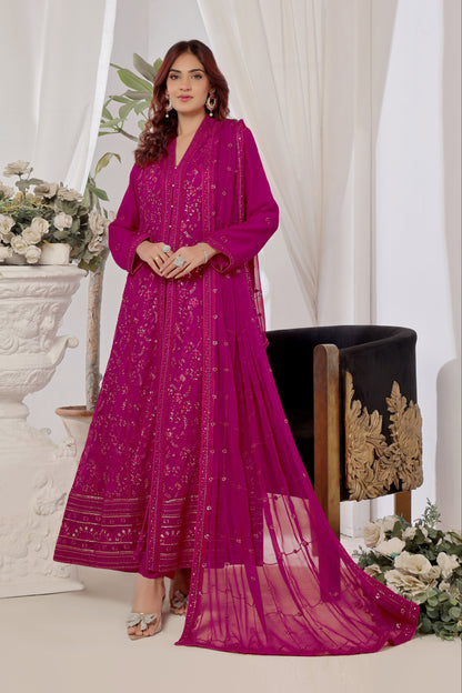 Alina Magenta Front Cut Chikankari Anarkali Suit