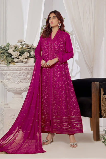 Alina Magenta Front Cut Chikankari Anarkali Suit