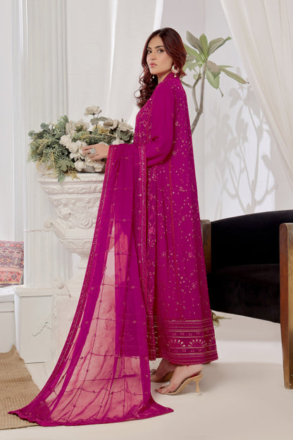 Alina Magenta Front Cut Chikankari Anarkali Suit