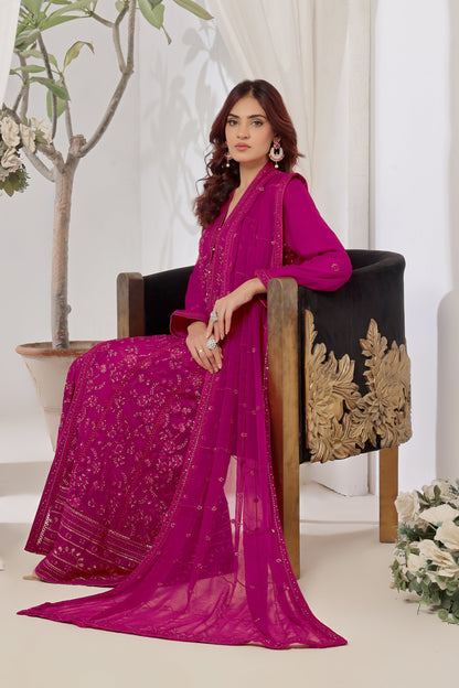 Alina Magenta Front Cut Chikankari Anarkali Suit