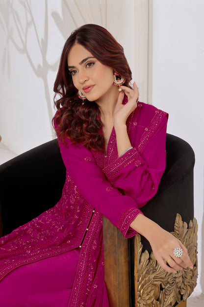Alina Magenta Front Cut Chikankari Anarkali Suit