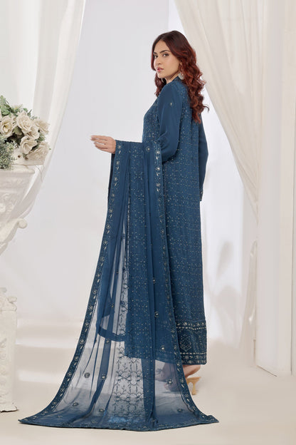 Alina Teal Front Cut Floral Chikankari Anarkali Suit