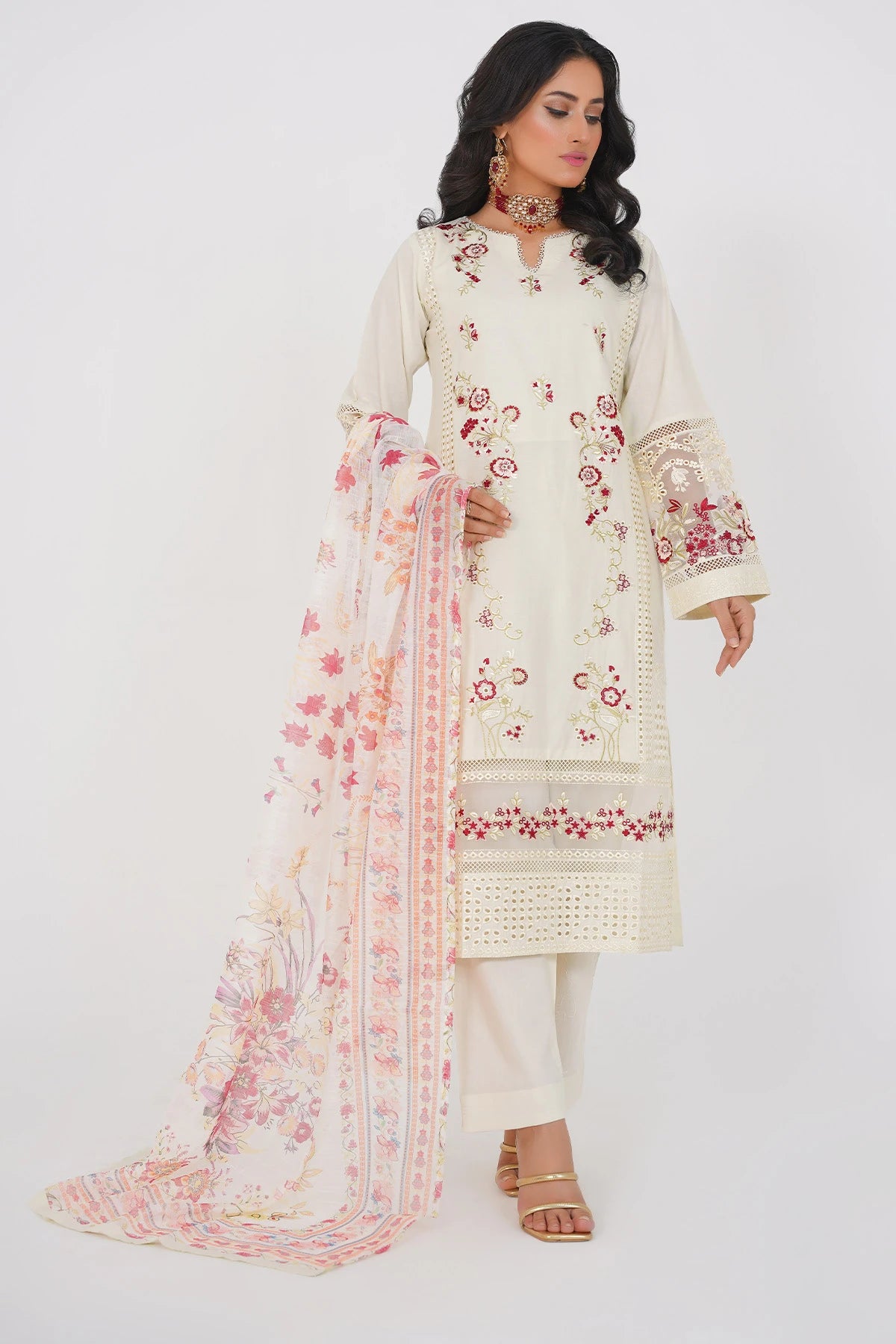 Cream Laiba Cotton Blossom Suit
