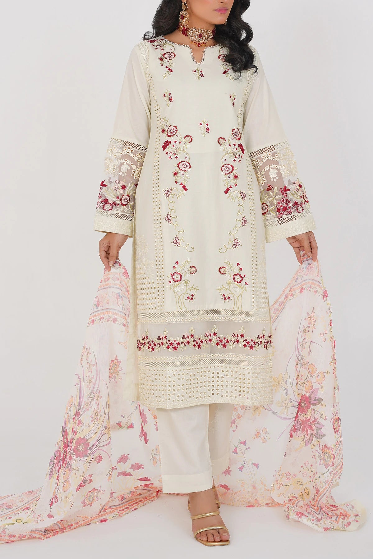 Cream Laiba Cotton Blossom Suit