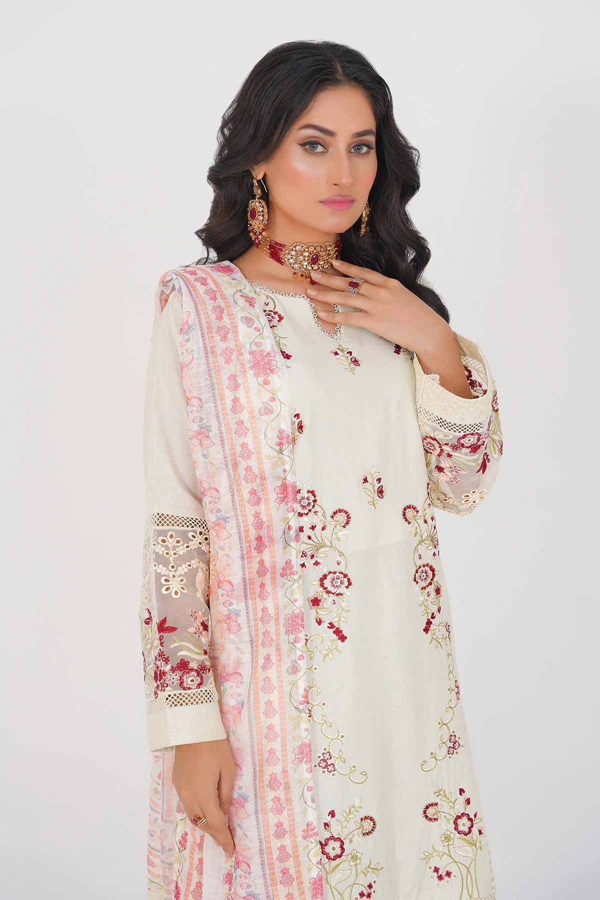 Cream Laiba Cotton Blossom Suit