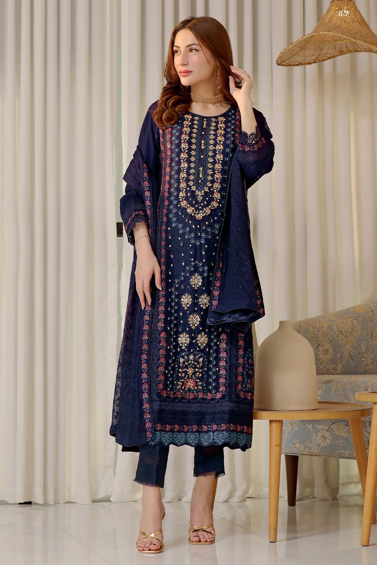 Saira Navy Blue Heavy Handwork Chiffon Suit