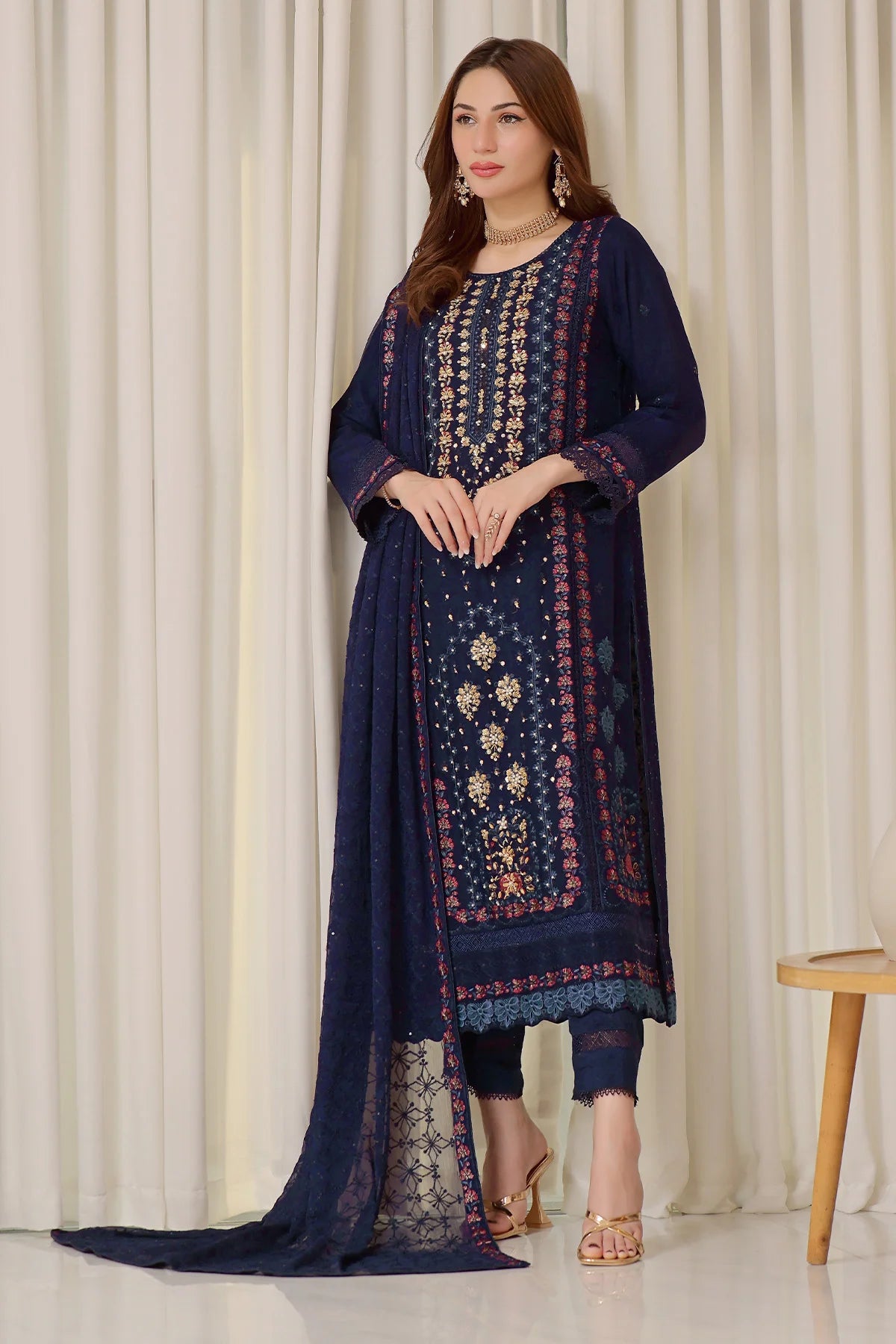 Saira Navy Blue Heavy Handwork Chiffon Suit