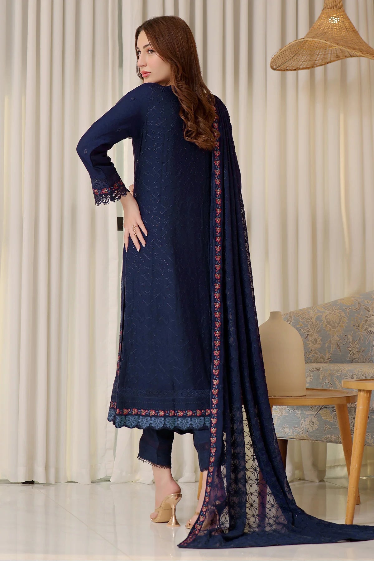Saira Navy Blue Heavy Handwork Chiffon Suit