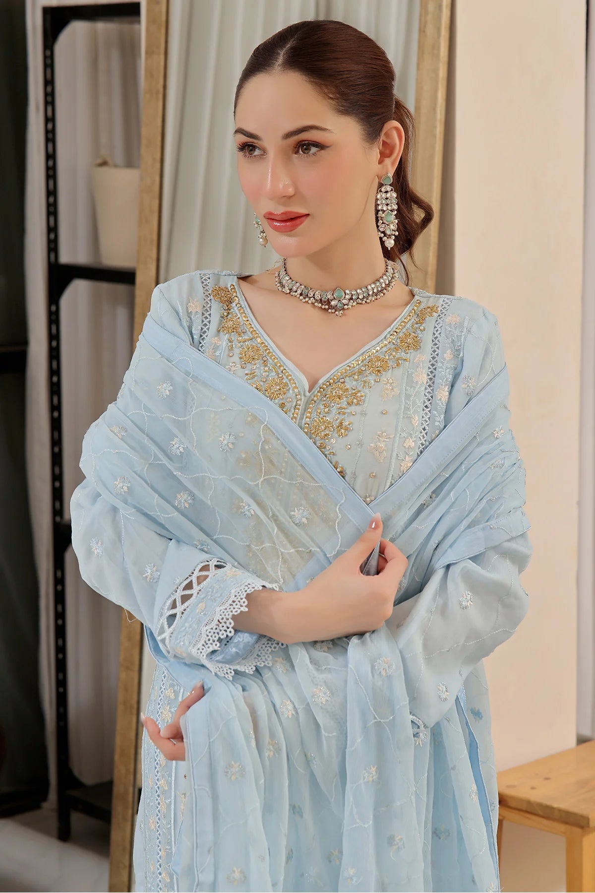 Ice Blue Hania Heavy Embroidery Salwar Kameez
