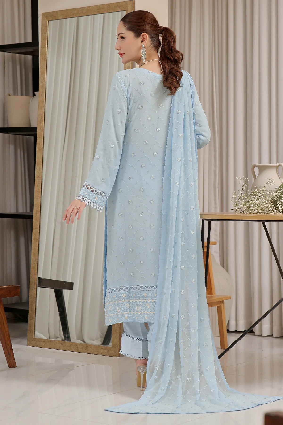 Ice Blue Hania Heavy Embroidery Salwar Kameez