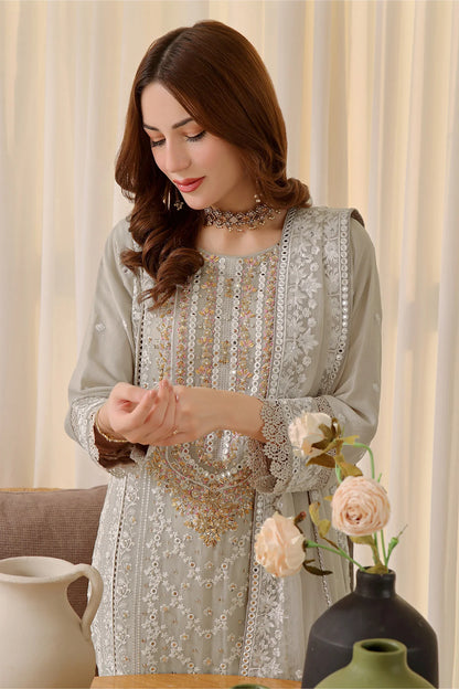 Light Grey Hania Heavy Handwork Chiffon Salwar Kameez