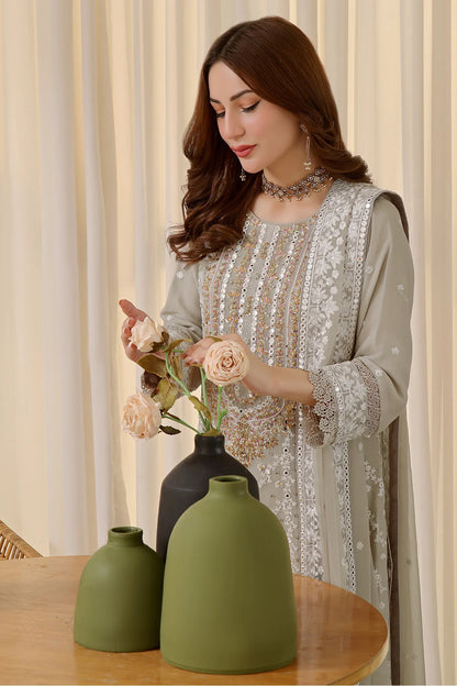 Light Grey Hania Heavy Handwork Chiffon Salwar Kameez