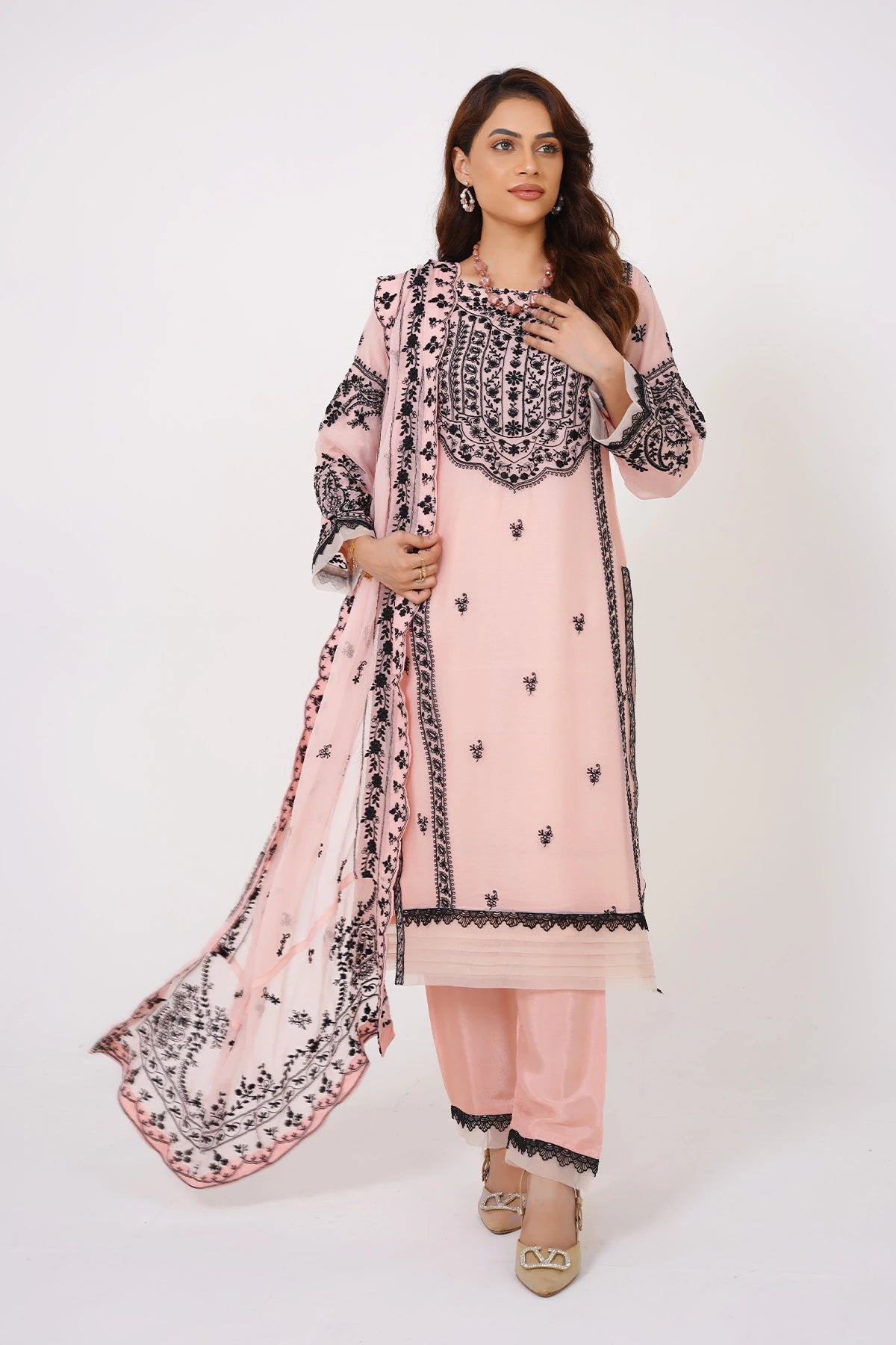 Peach Chikankari Kashif Salwar Kameez Suit
