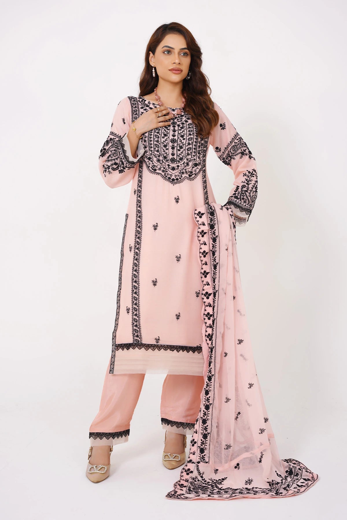 Peach Chikankari Kashif Salwar Kameez Suit