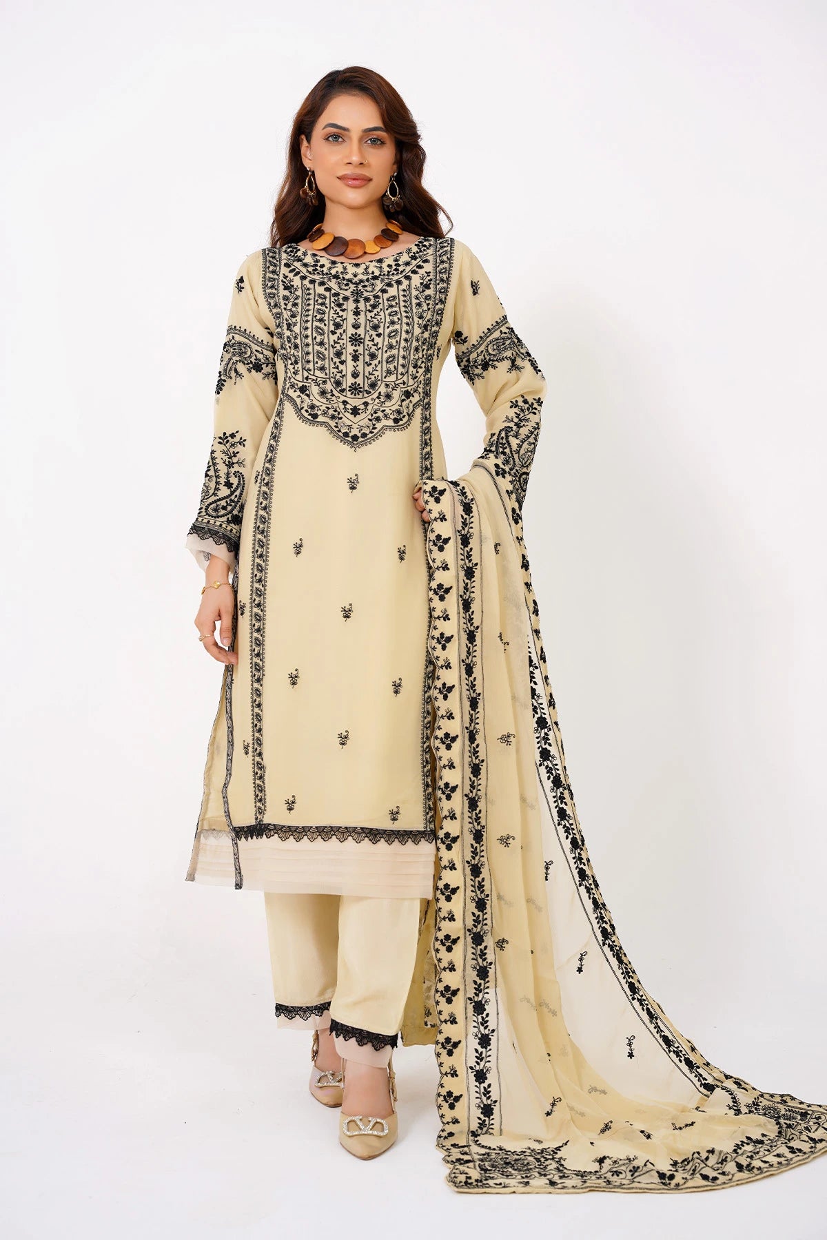 Khaki Chikankari Kashif Salwar Kameez Suit