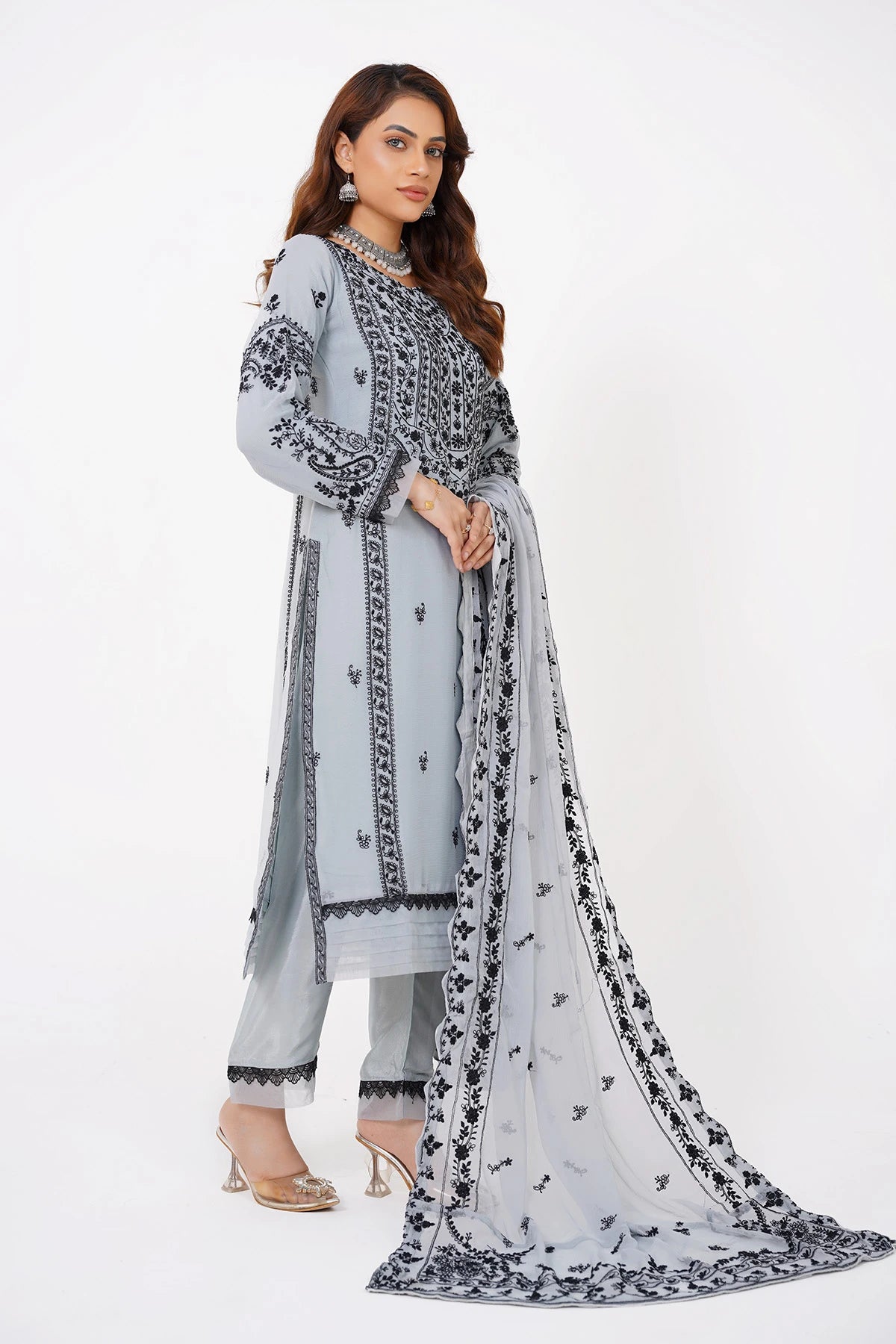 Grey Chikankari Kashif Salwar Kameez Suit