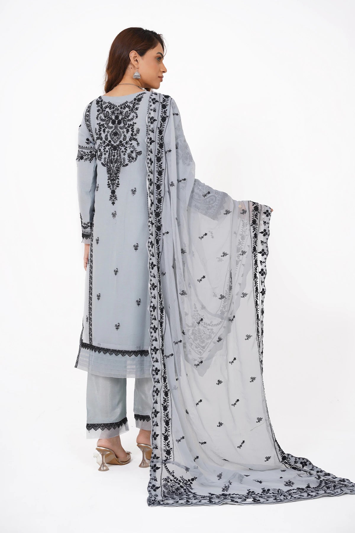 Grey Chikankari Kashif Salwar Kameez Suit