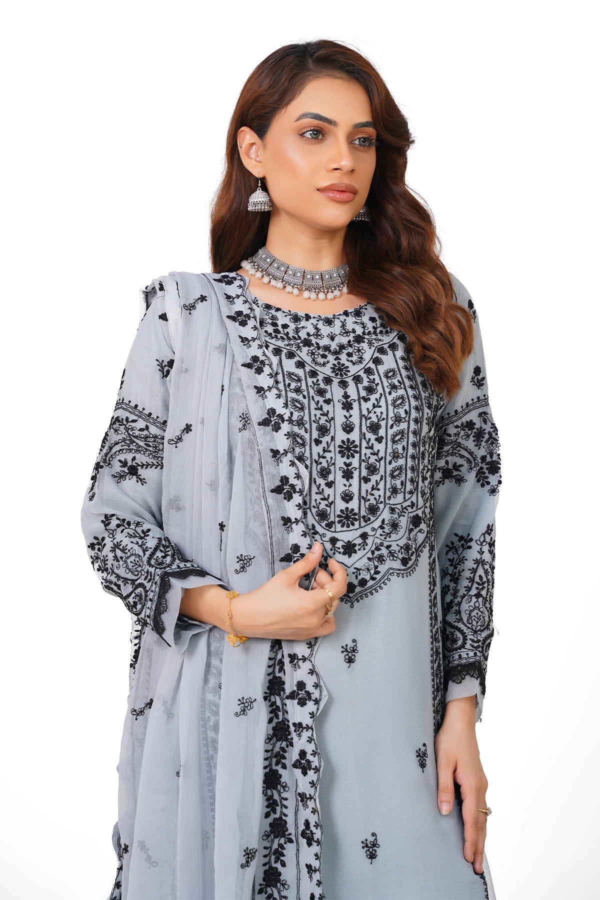 Grey Chikankari Kashif Salwar Kameez Suit