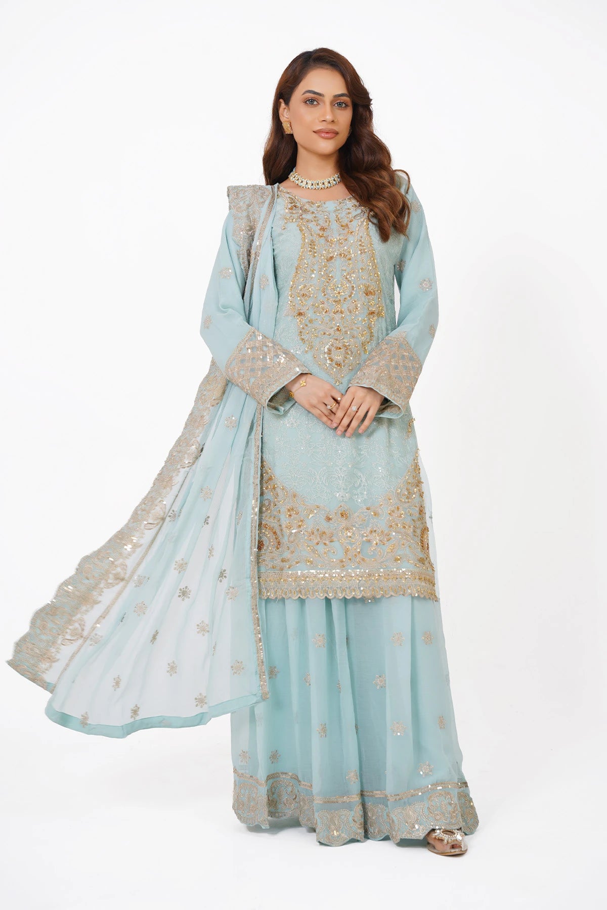 Light Blue Heavy Embroidered Kashif Collection