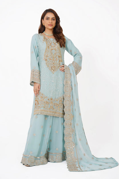 Light Blue Heavy Embroidered Kashif Collection