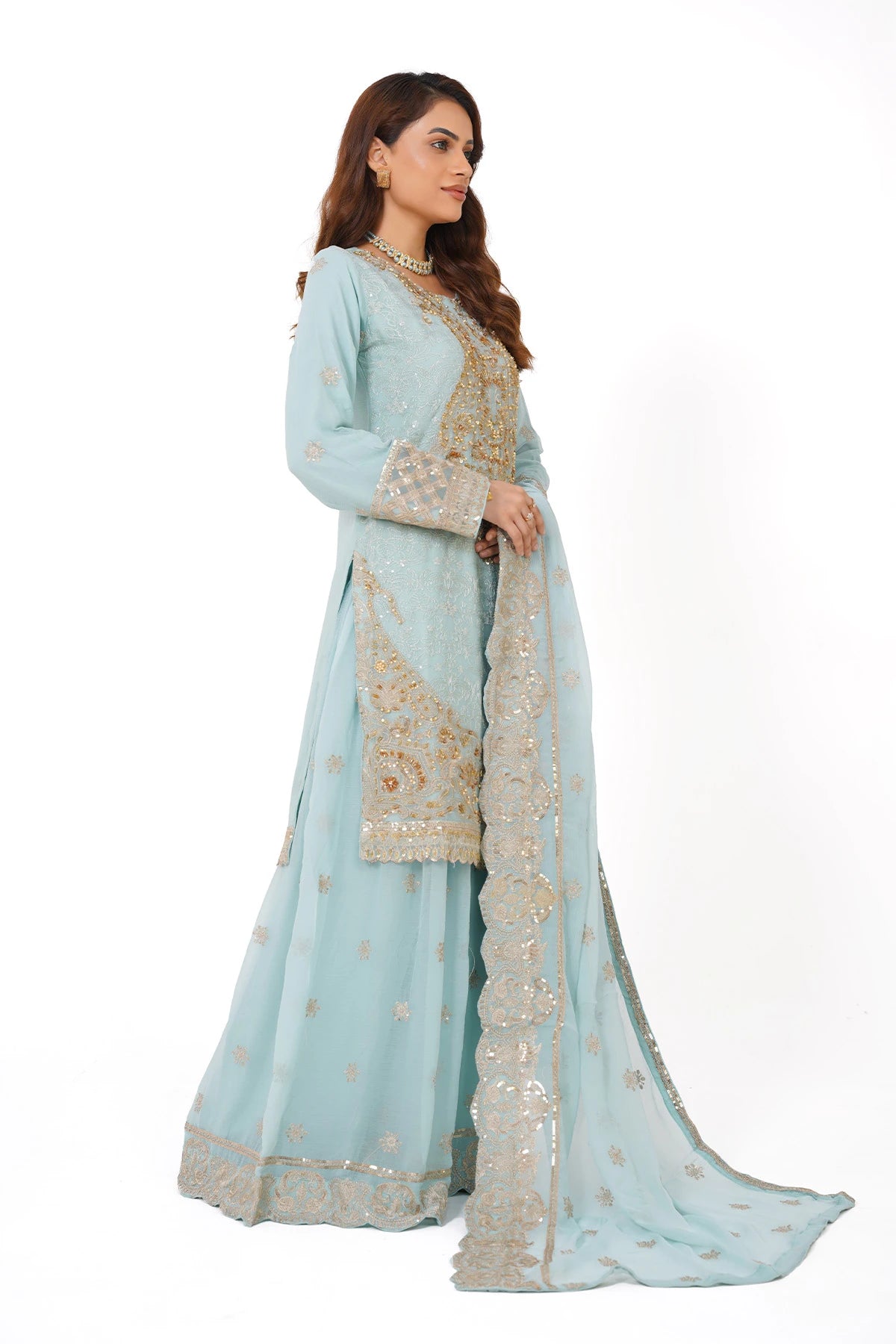 Light Blue Heavy Embroidered Kashif Collection