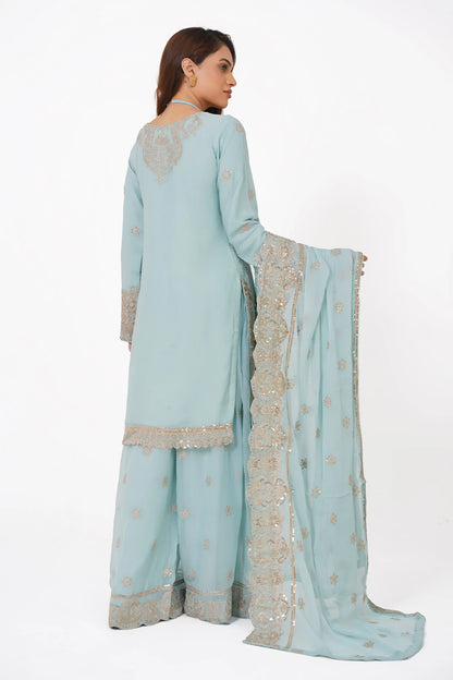 Light Blue Heavy Embroidered Kashif Collection
