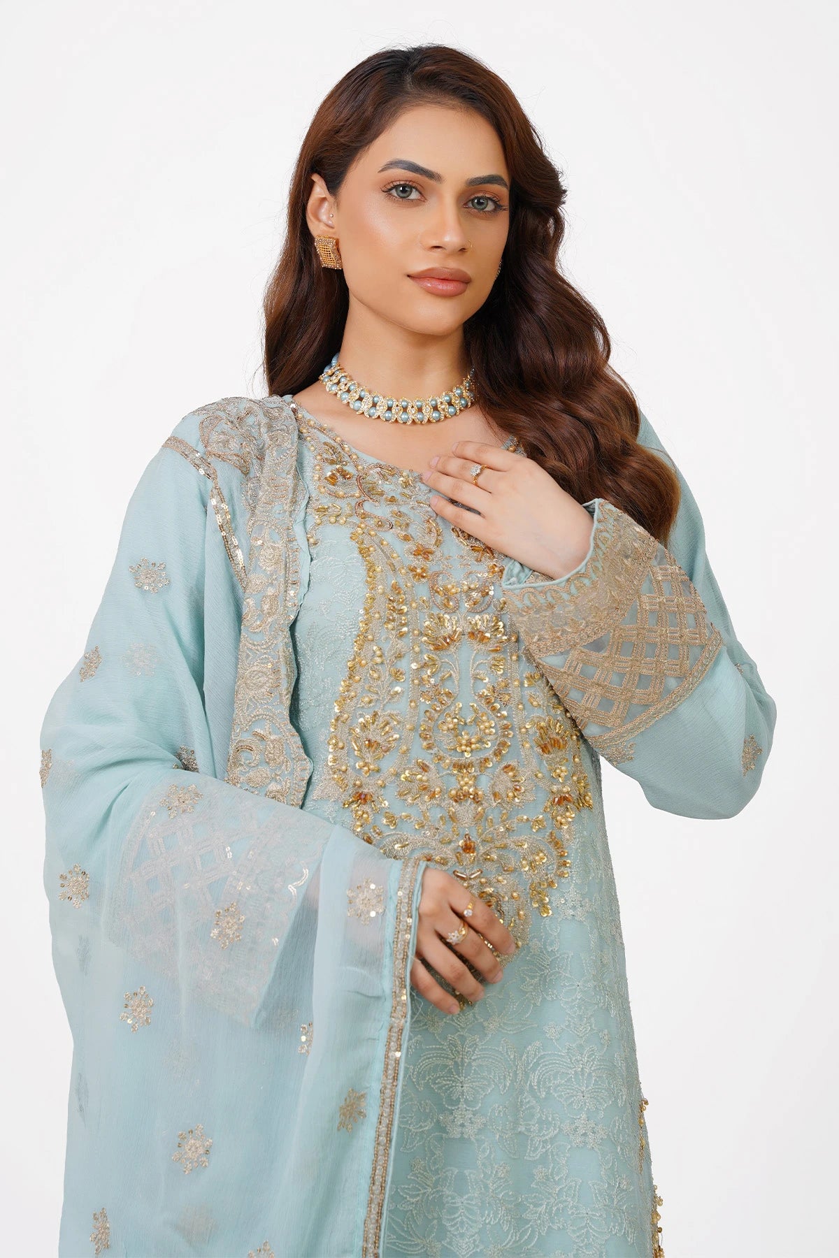 Light Blue Heavy Embroidered Kashif Collection