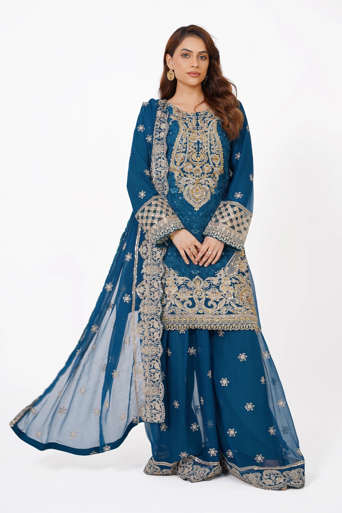 Light Blue Heavy Embroidered Kashif Collection