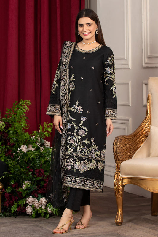Luxe Black Silk Embroidered Suit