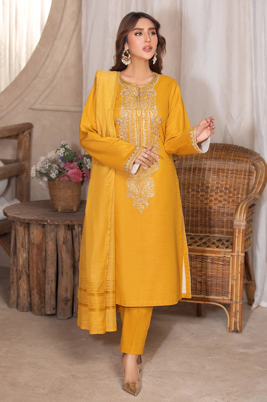 Mustard Threadwork Embroidered Suit