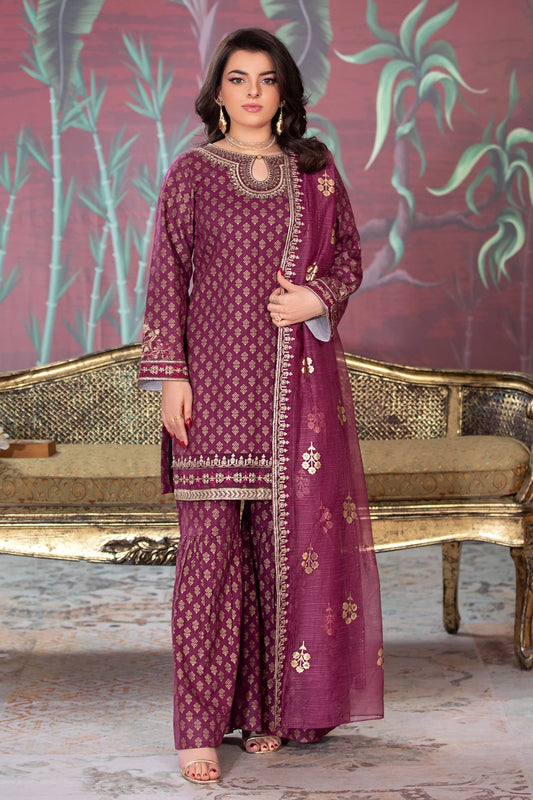 Embroidered Plum Gold Sharara