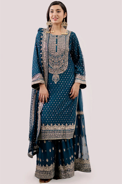 Zeenat Collection Design 3 – Teal Embellished Gharara Suit