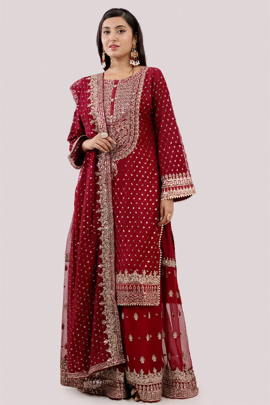 Zeenat Collection Design 7 – Maroon Embellished Gharara Suit