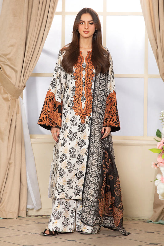 Off White Mehek Embroidery Palazzo Suit