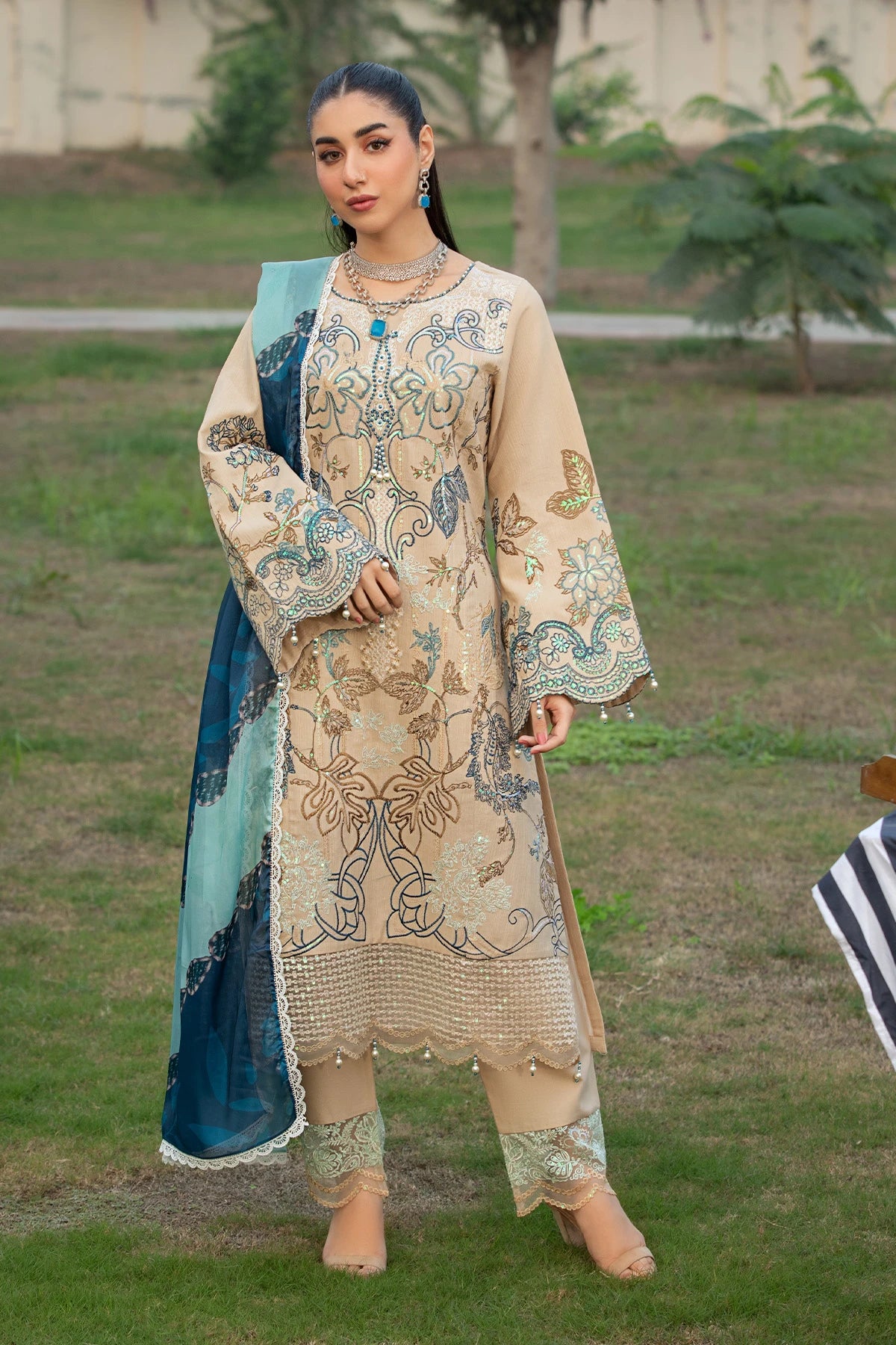 Prestine Blue Mehek Pearl Salwar Kameez