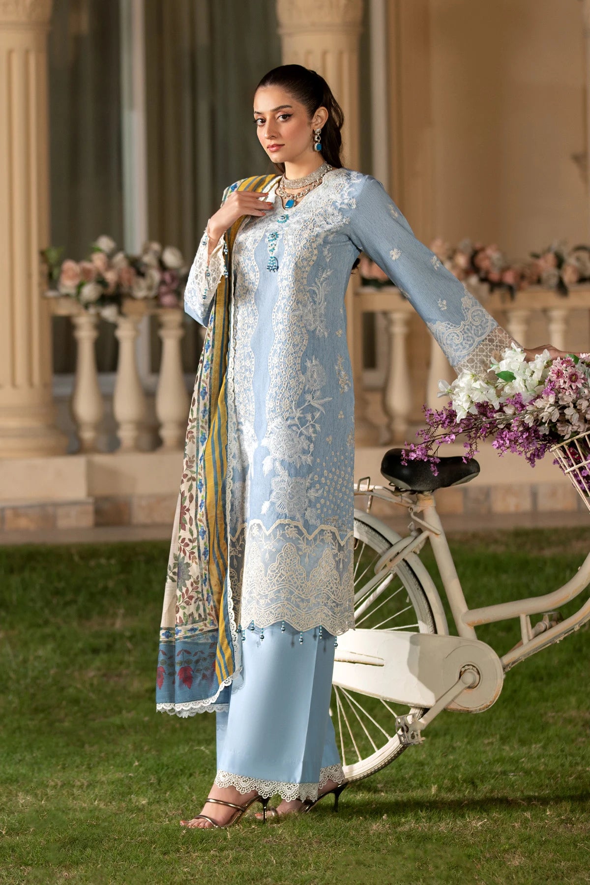 Frost Blue Mehek Cutwork Embroidered Salwar Kameez Suit