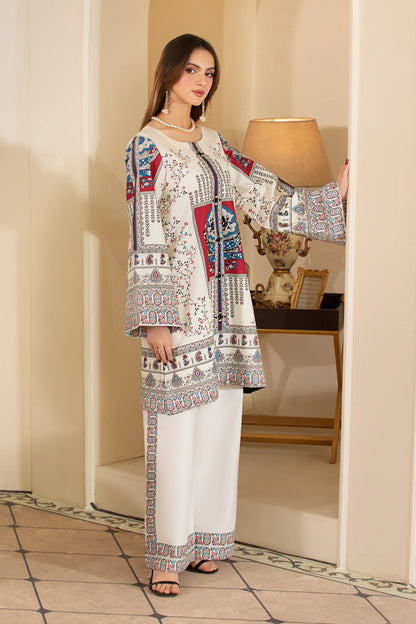 Moroccan White Mehek Mirrorwork Embroidered Palazzo Kameez Suit