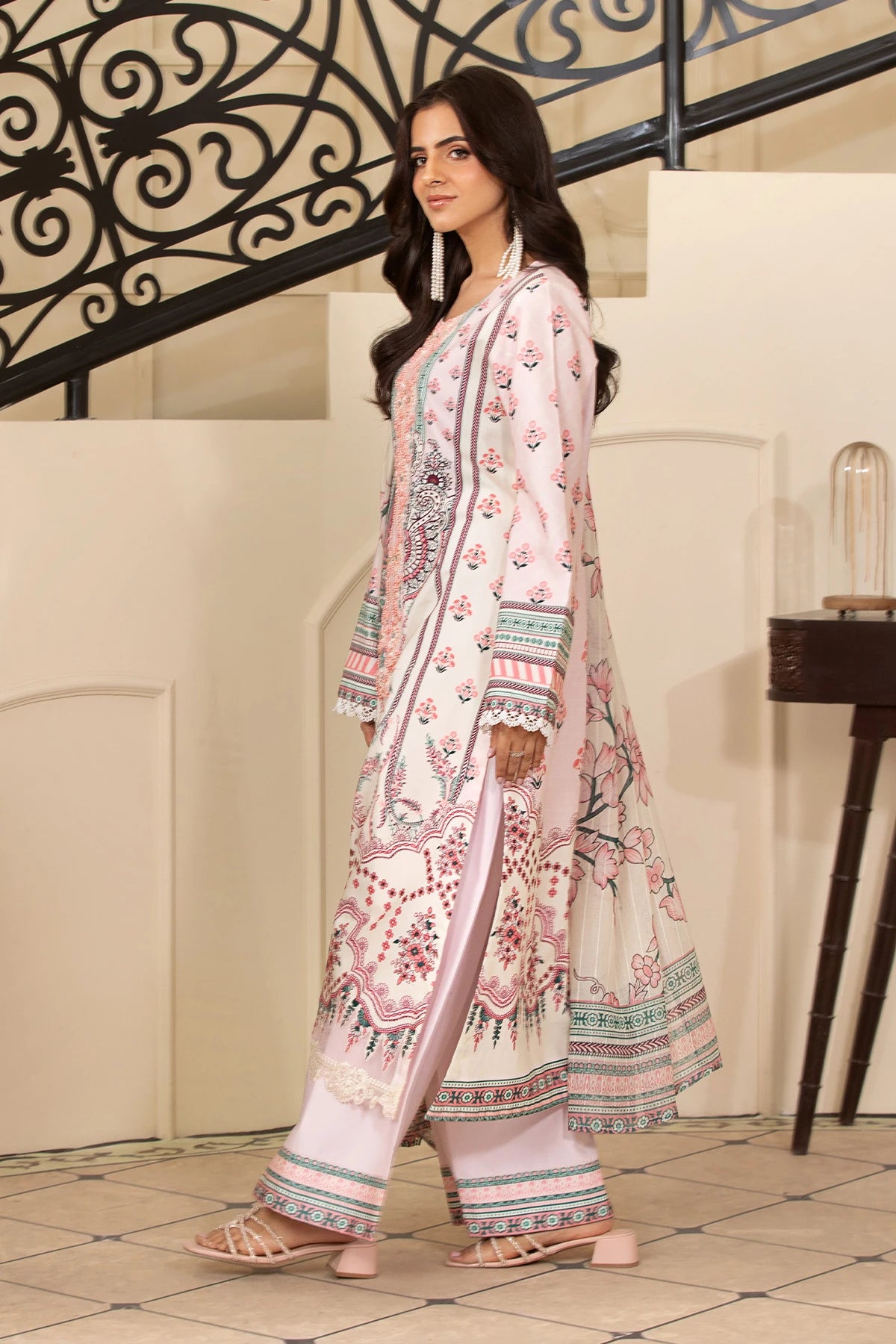 Luna Pink Mehek Lacework Embroidered Palazzo Kameez Suit