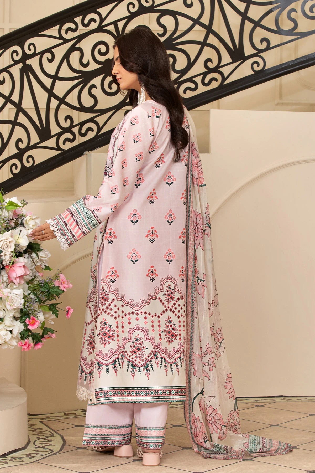 Luna Pink Mehek Lacework Embroidered Palazzo Kameez Suit