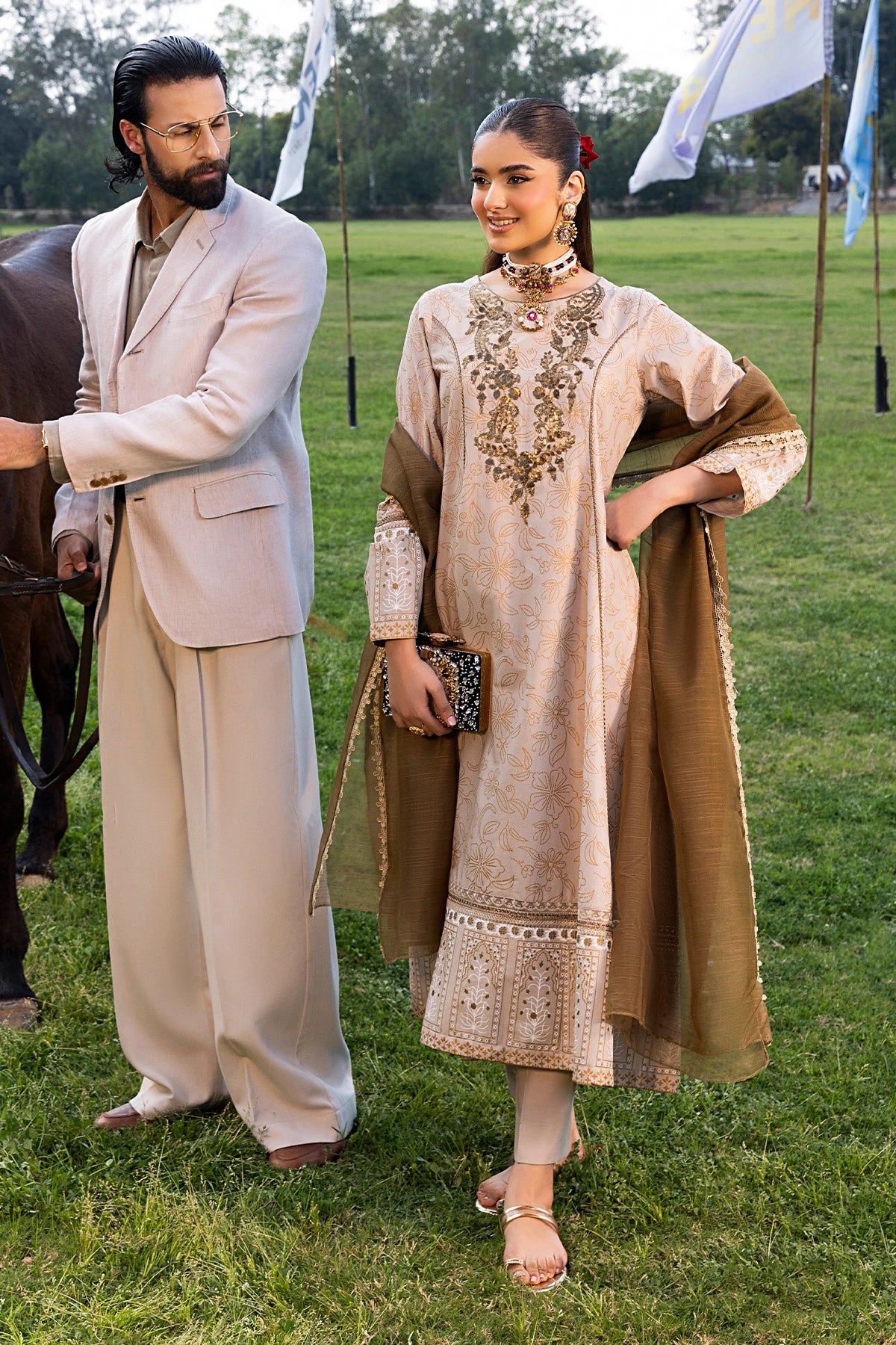Khaki Frock Mehek Sequin Embroidered Suit