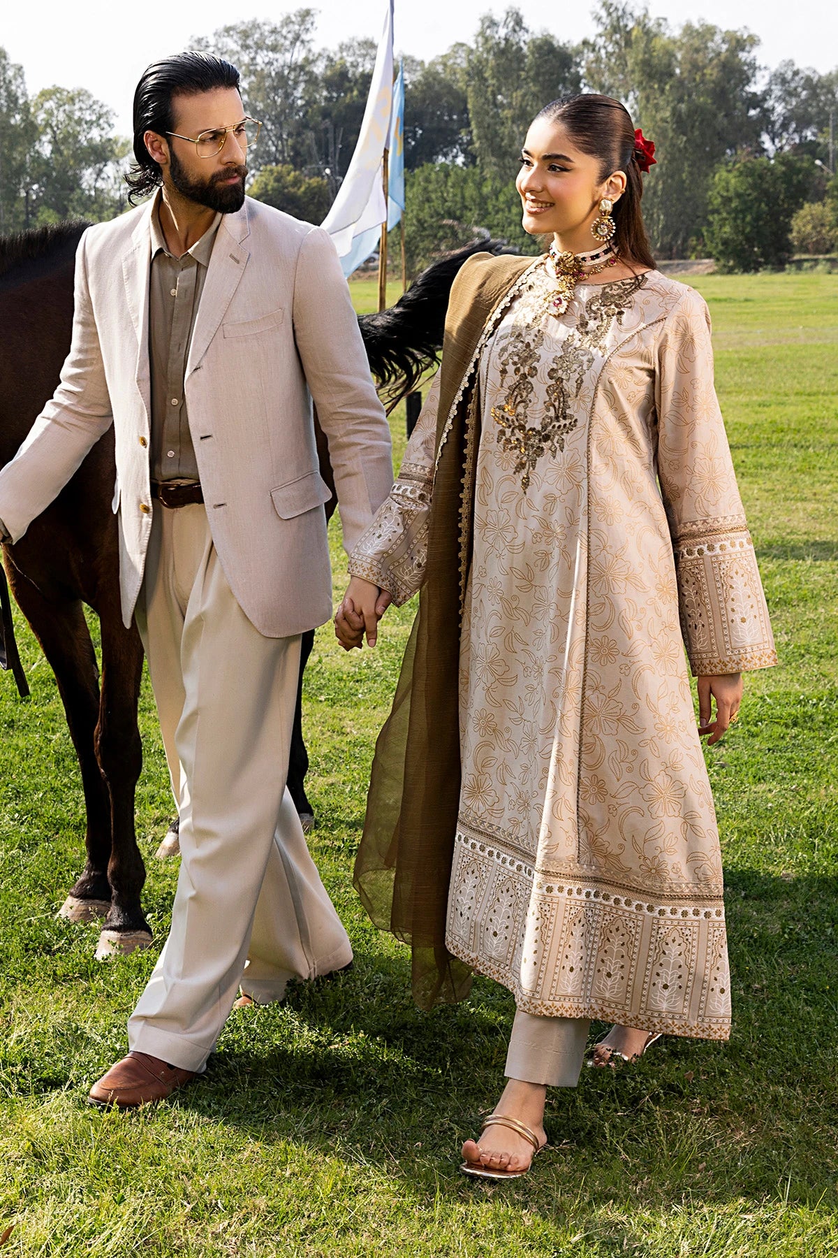 Khaki Frock Mehek Sequin Embroidered Suit