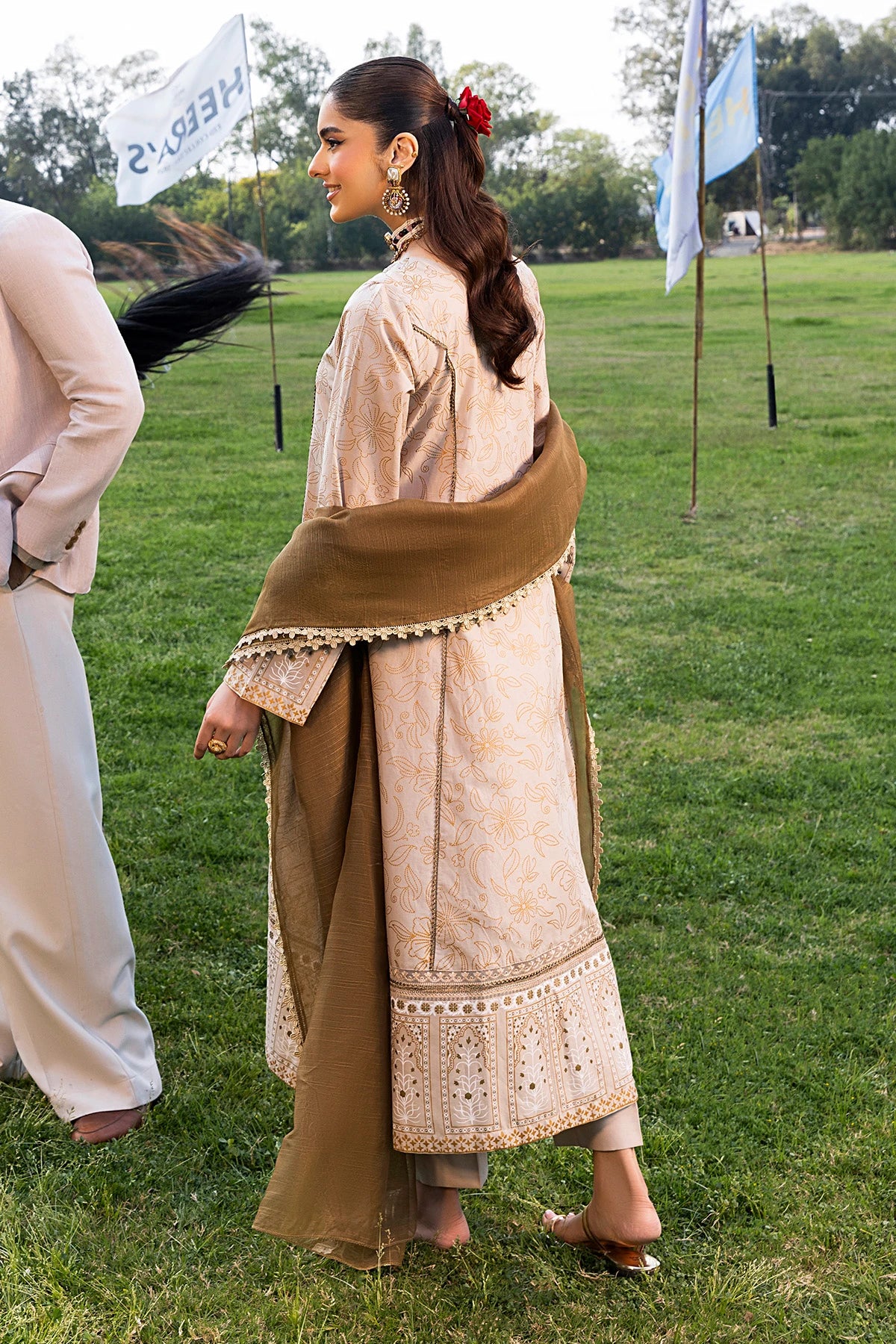 Khaki Frock Mehek Sequin Embroidered Suit