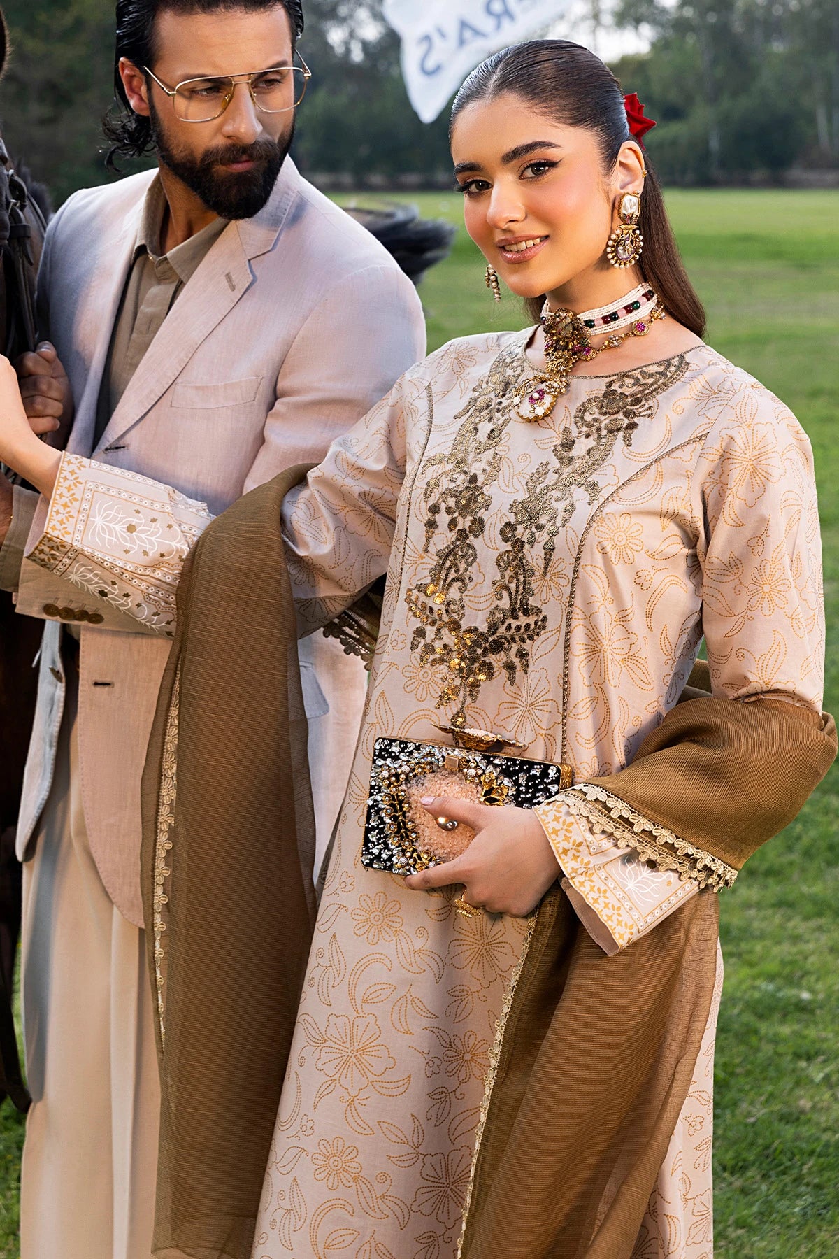 Khaki Frock Mehek Sequin Embroidered Suit