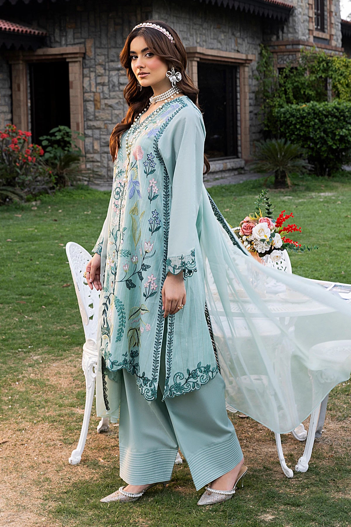 Sky Blue Mehek Farshi Shalwar Suit