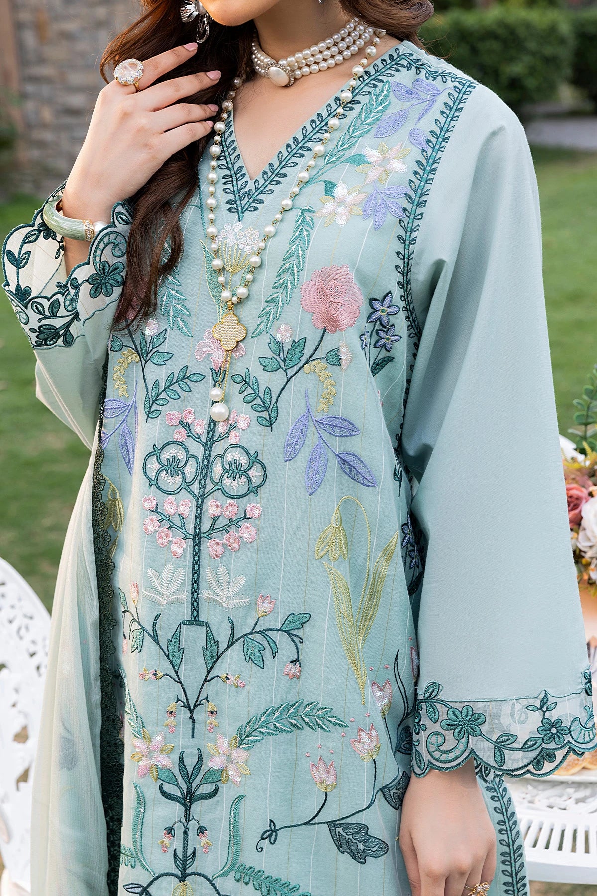 Sky Blue Mehek Farshi Shalwar Suit