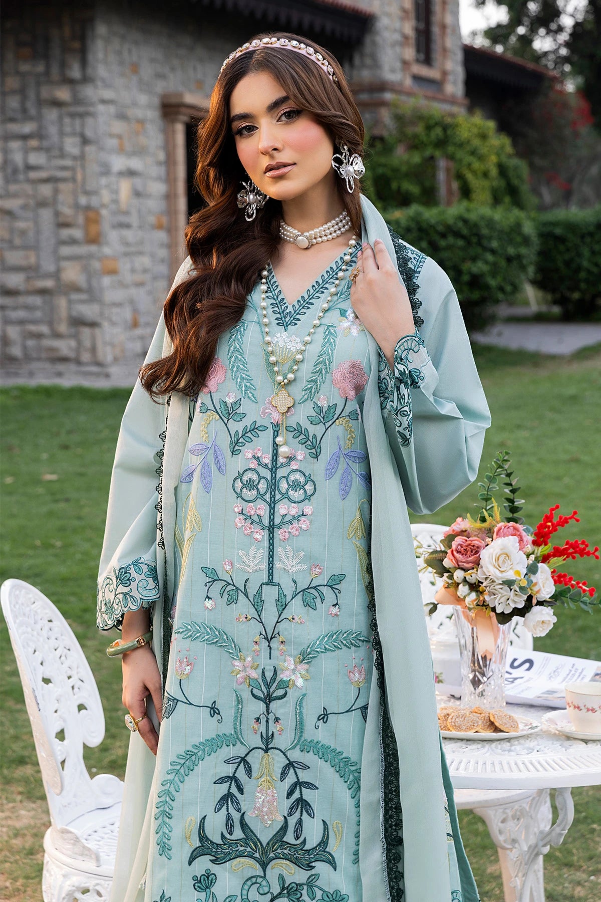 Sky Blue Mehek Farshi Shalwar Suit