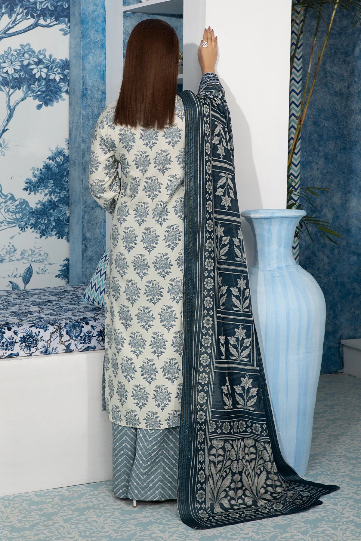 Misty Grey Mehek Embroidery Palazzo Suit