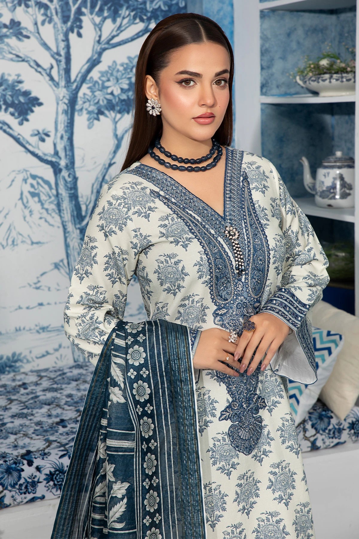 Misty Grey Mehek Embroidery Palazzo Suit