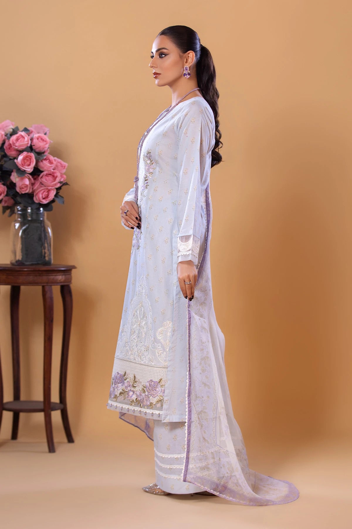 Light Blue Mehek Embroidered Palazzo Kameez Suit