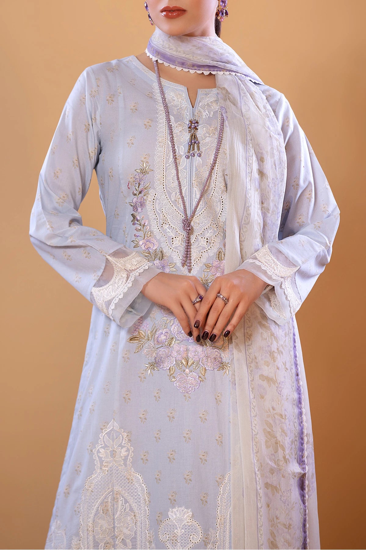 Light Blue Mehek Embroidered Palazzo Kameez Suit